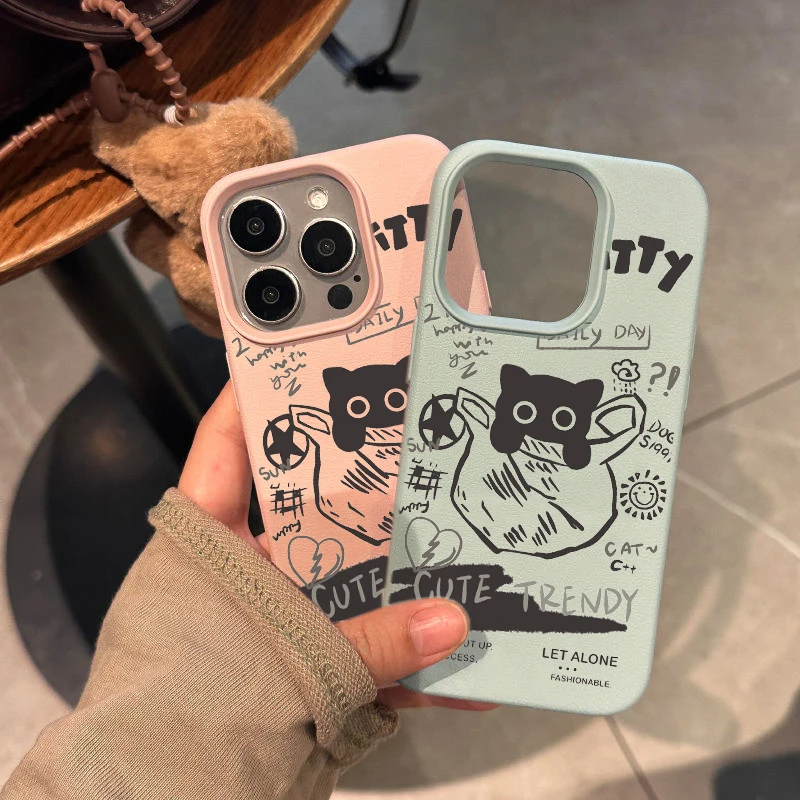 苹果13荔枝纹14promax适用网红iPhone16华为手机壳12创意软15猫咪