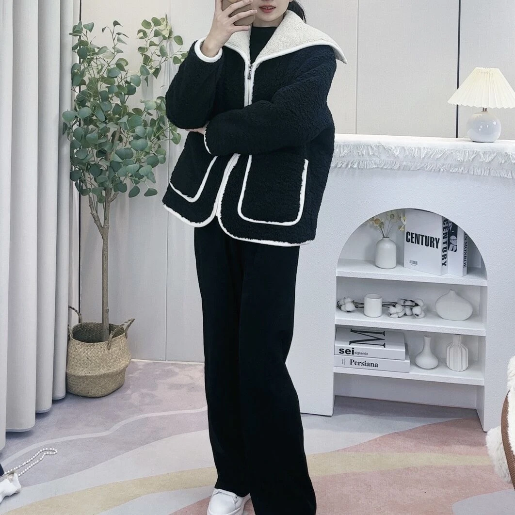 棉睡衣加绒加厚保暖时尚翻领套装立领休闲运动两件套可外穿家居服