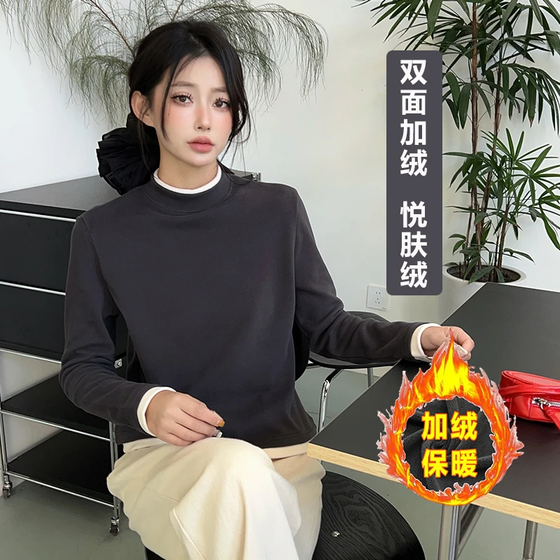 YINYUZHI/吟雨枝冬季双面绒假两件打底衫女款爆款2024新款