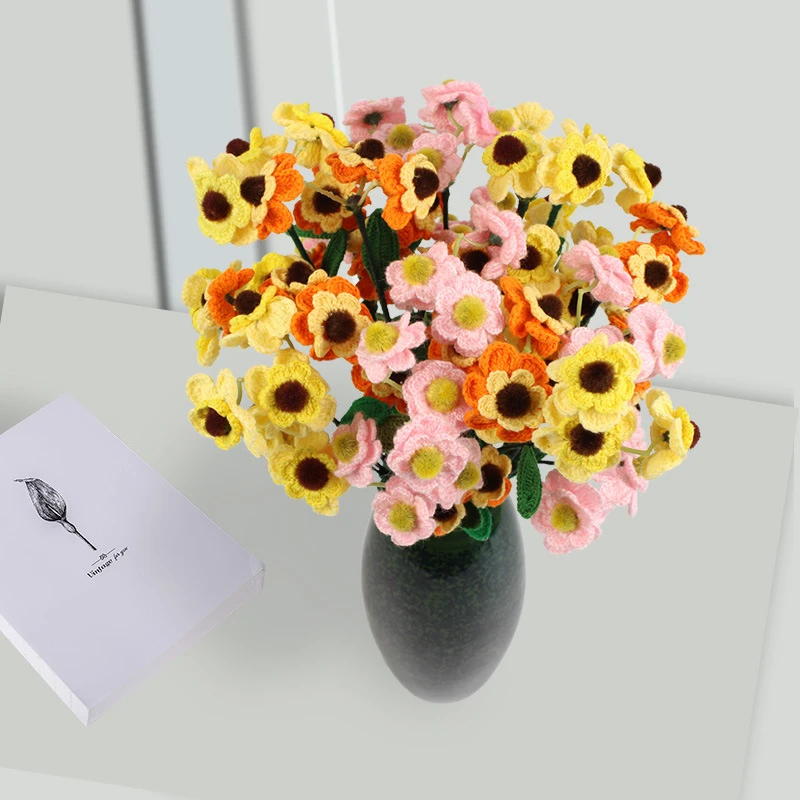 手工钩织太阳花棉线编织假花装饰花束摆件礼物成品居家摆放仿真花