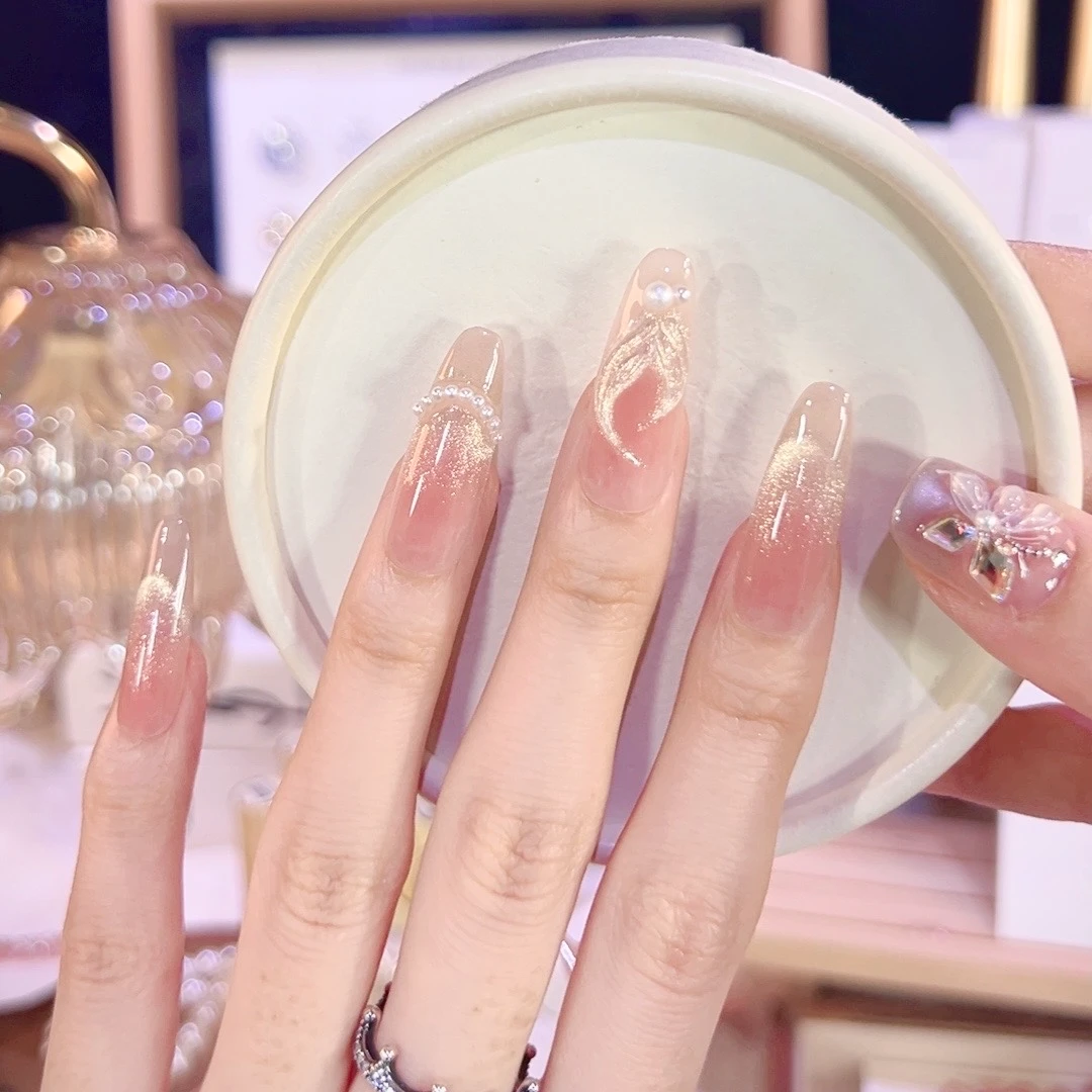 【人鱼泪】纯手工制作穿戴甲精品猫眼手绘美甲温柔气质甲片