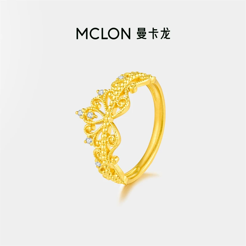 曼卡龙 蕾丝-公主黄金戒指钻石古法足金皇冠钻戒计价精品