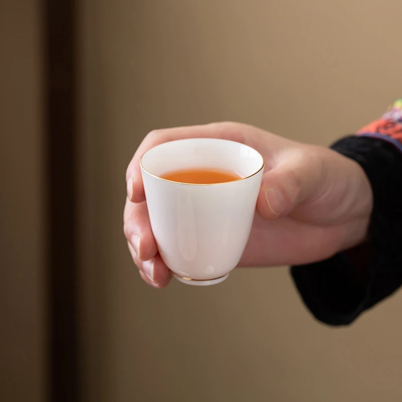贤亦羊脂玉瓷品茗杯家用白瓷喝茶小茶杯茶室专用薄胎聚香杯主人杯