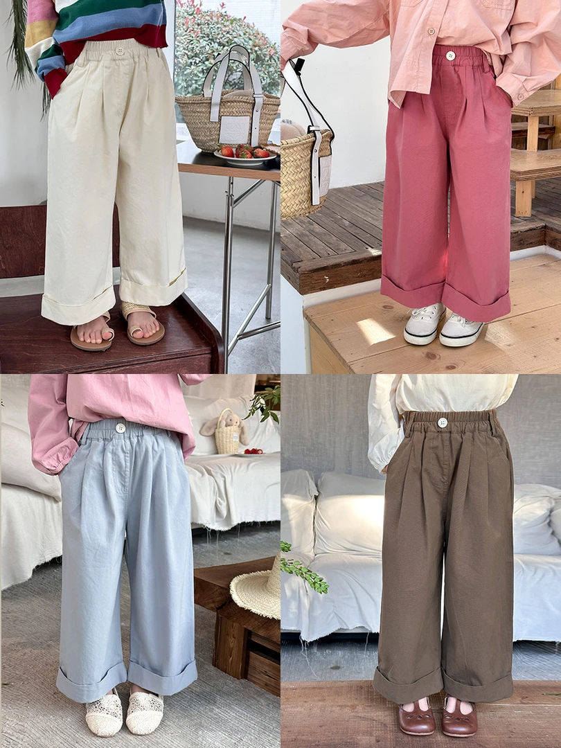 80棉【清货】女童春装儿童百搭棉布洋气裤休闲阔腿直筒裤24S092