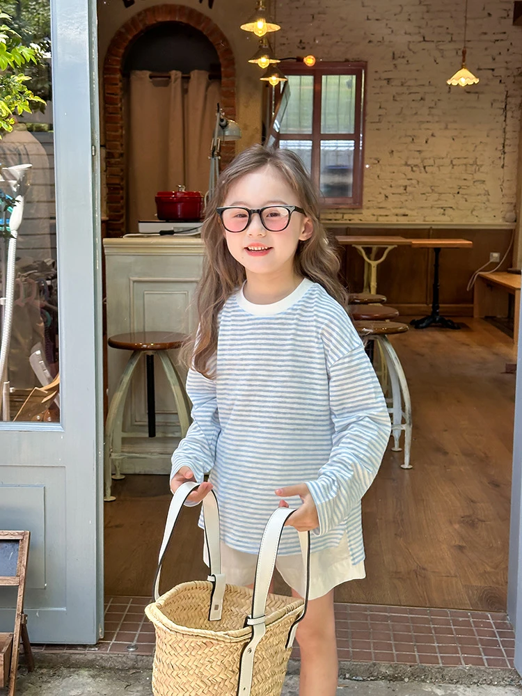 现货【皮肤衣】女童夏日轻薄长袖T恤潮儿童韩版宽松条纹防晒衣V127