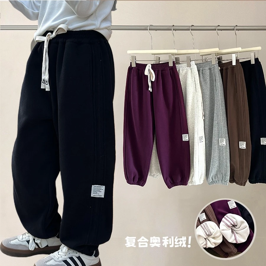 现货【厚绒】冬款儿童加绒休闲卫裤男童女童宽松冬季裤子运动裤n062