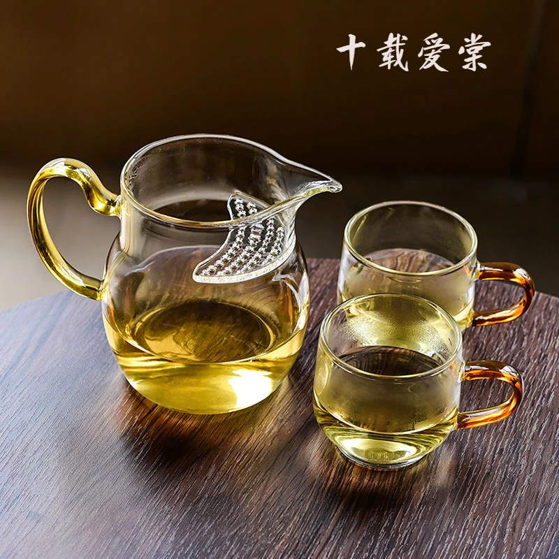 十载爱棠防爆加厚玻璃月牙公道杯茶漏一体大容量分茶器绿茶泡茶杯