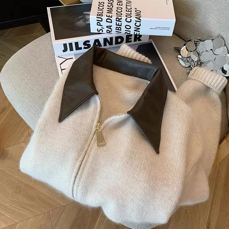 2023秋冬新款POLO领针织开衫慵懒软糯显瘦高级感毛衣外套上衣女