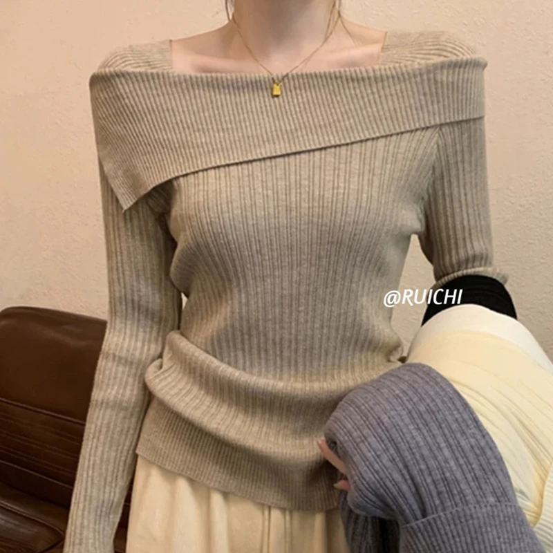 软糯显瘦一字肩2025秋冬新款内搭好看修身设计感小心机针织衫女