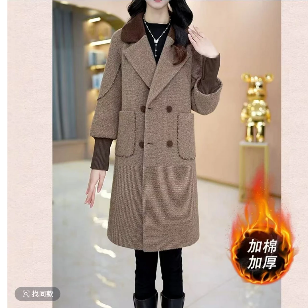 加棉加厚保暖女装外套2024年新款冬季中长款呢大衣