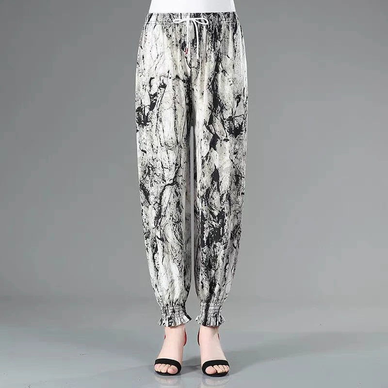 冰雪丝灯笼裤大码松紧高腰夏季春夏中国风女士裤子薄款宽松休闲裤