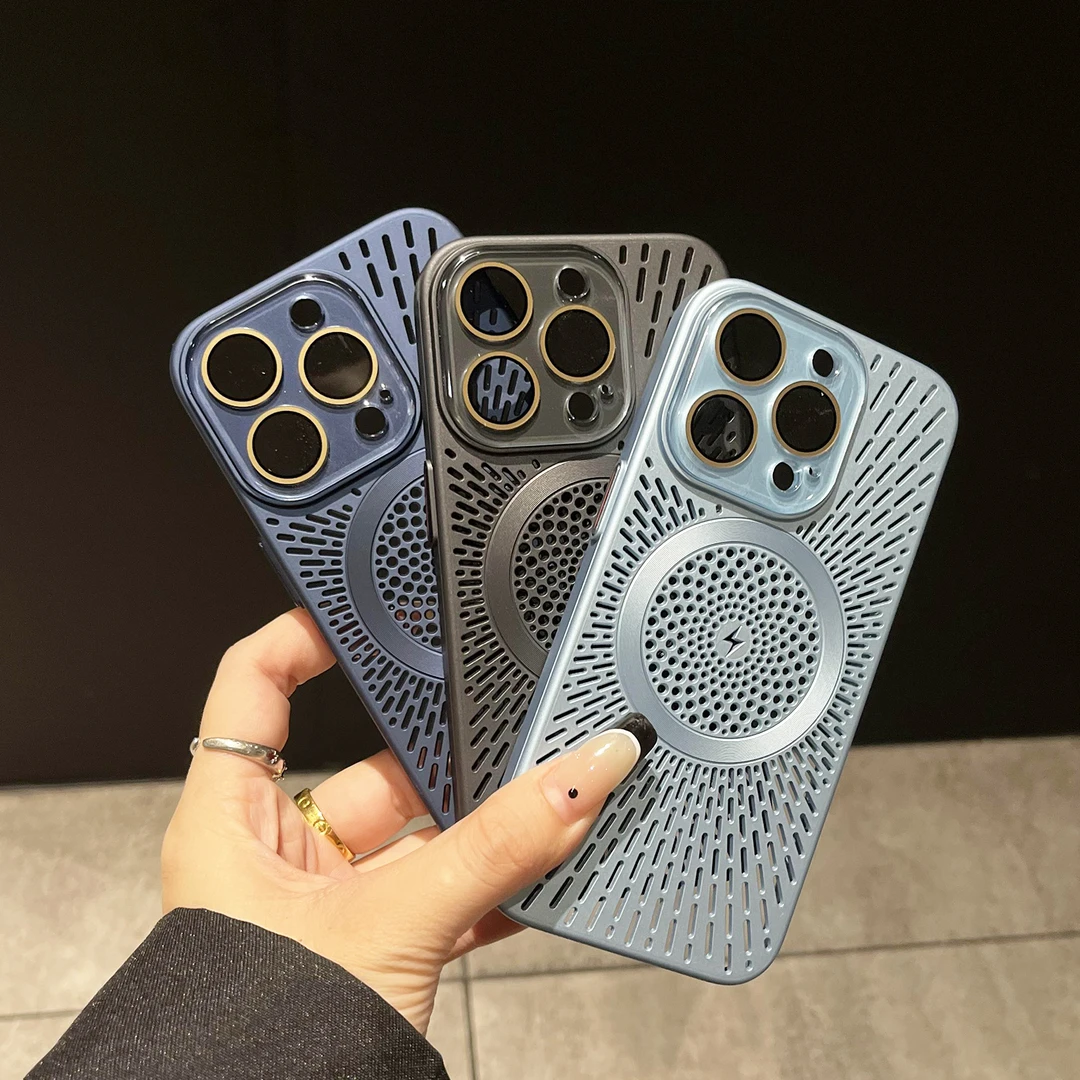 夏季散热高级冰感透气磁吸适用苹果15promax手机壳iPhone14/13/12