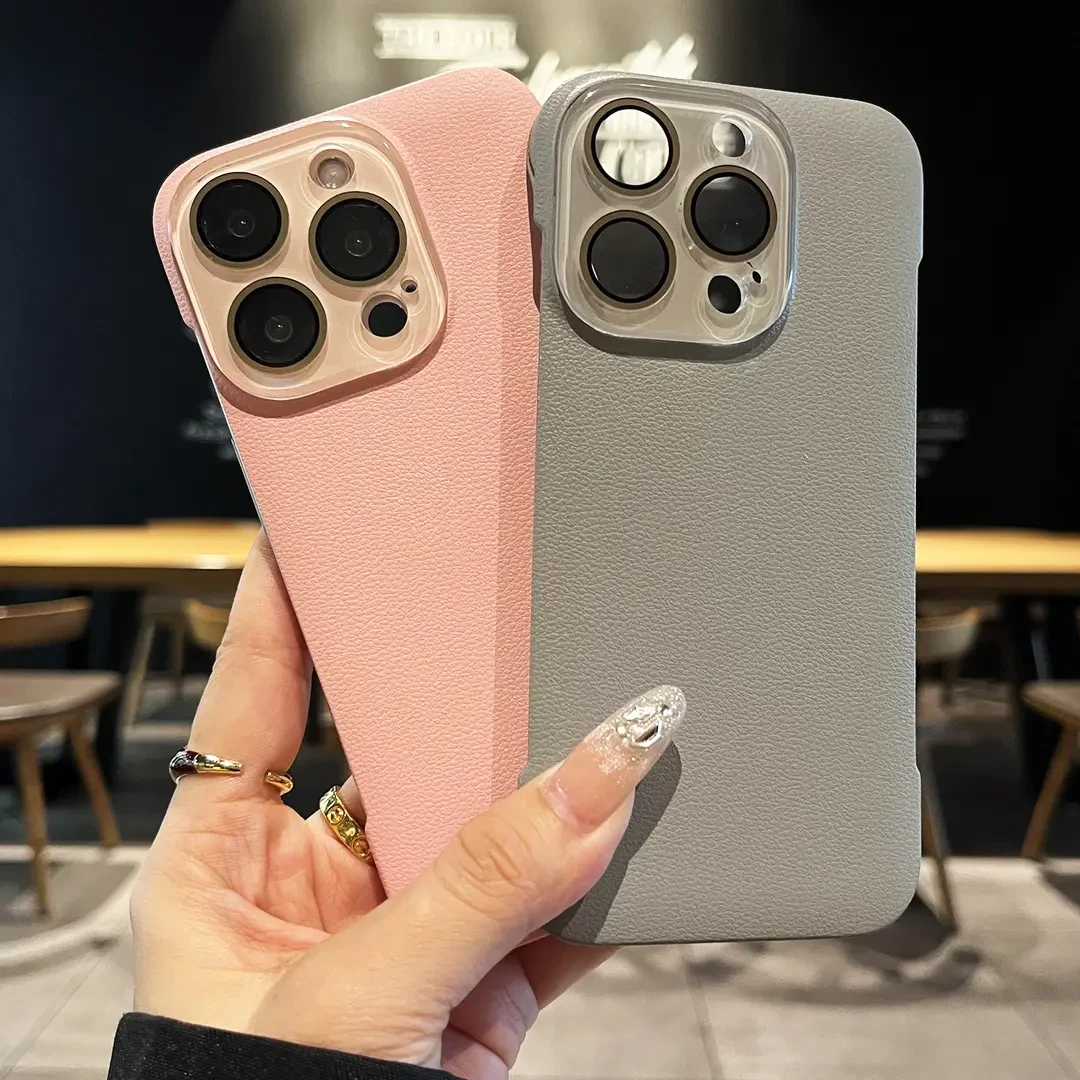 无边框荔枝纹适用苹果15promax手机壳iPhone13/14/12镜头全包硬壳