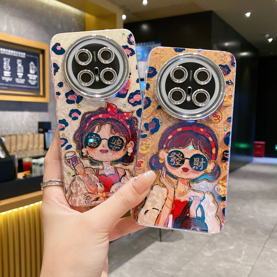 网红豹纹发财富婆女孩适用华为mate70pro手机壳mate70镜头膜全包