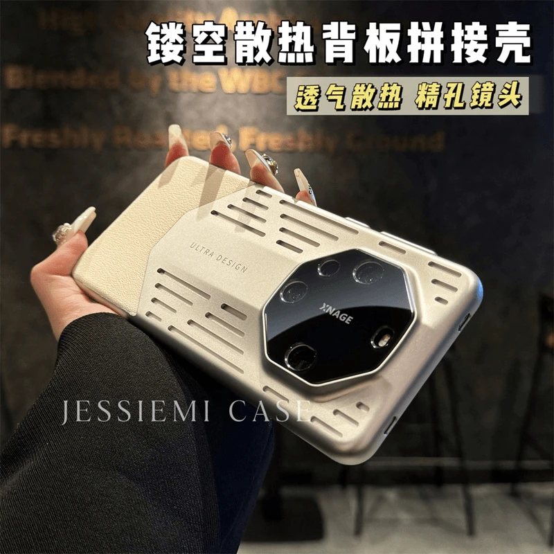 高级感适用华为mate60pro手机壳超薄精孔40rs保时捷50pro镂空散热