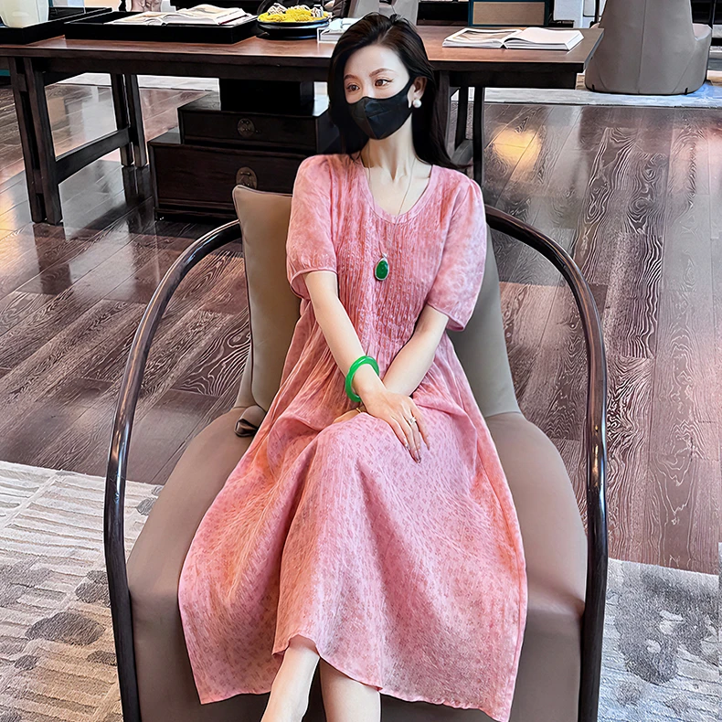 Linda姐新款夏季显瘦时尚气质短袖苎麻连衣裙法式长裙AS4LJS1660