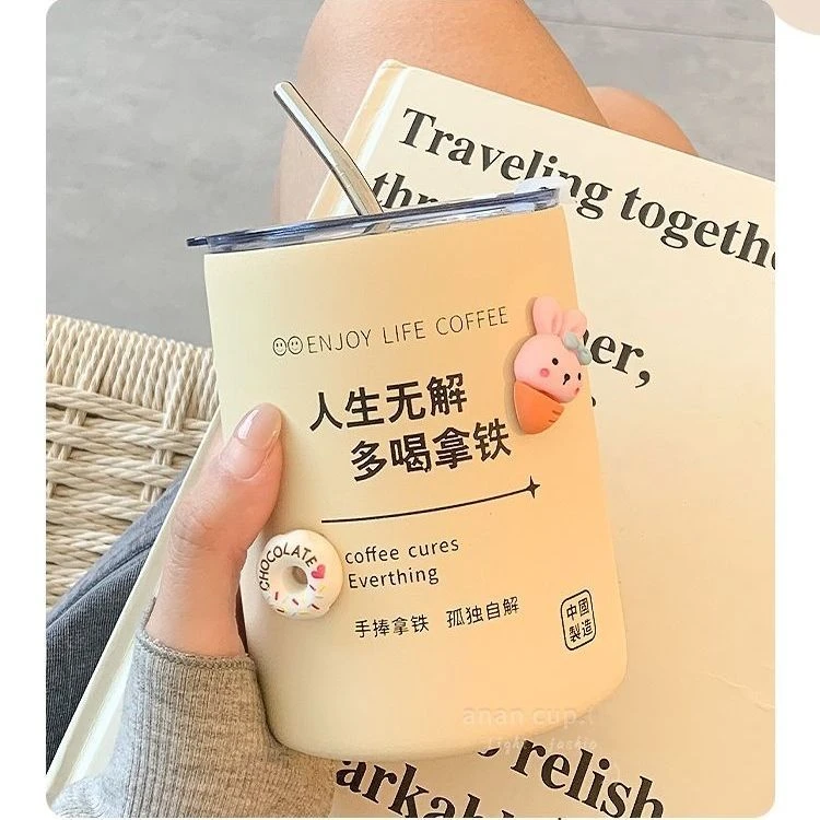 2023新款保温杯子ins高颜值网红简约小众学生带吸管上班族咖啡杯