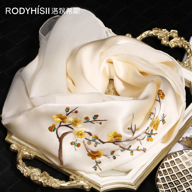 RODYHISII高档苏绣丝巾女桑蚕丝大披肩妈妈纱巾长条围巾真丝丝巾