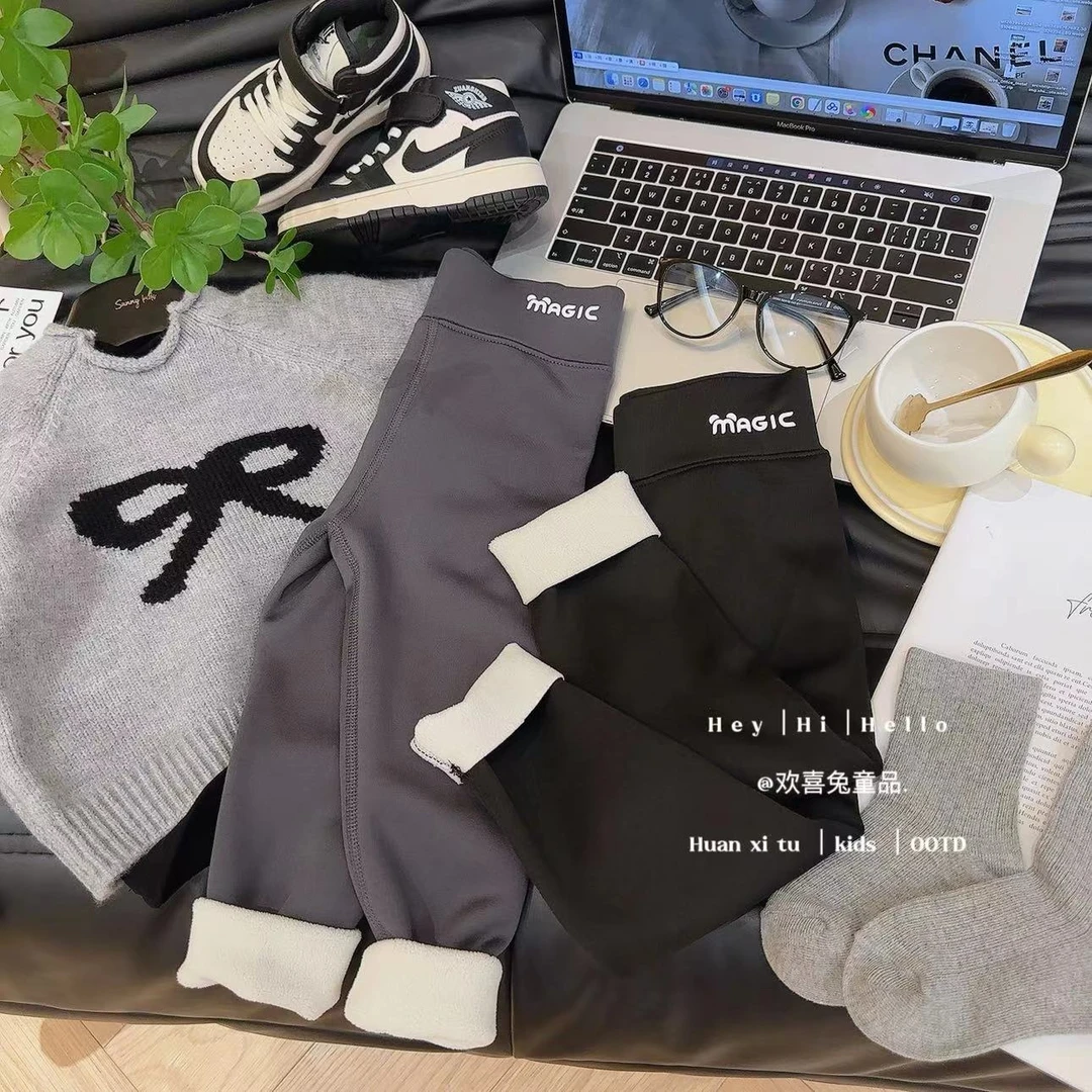 加绒女童裤子鲨鱼裤儿童打底裤秋装新款女宝春秋瑜伽潮裤