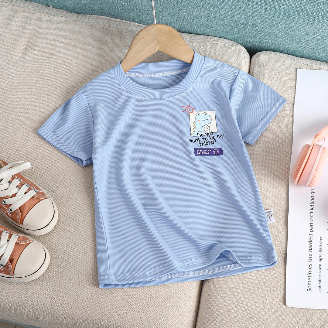 【现货清仓福利】夏季新款圆领夏季男女童上衣韩版薄款宽松冰丝T恤