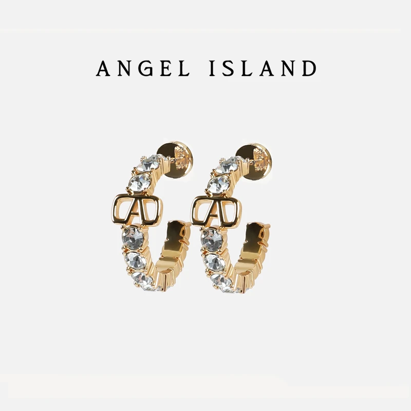 铜合金仿水晶耳饰 ANGEL ISLAND 经典水钻logo耳环轻奢欧美时尚