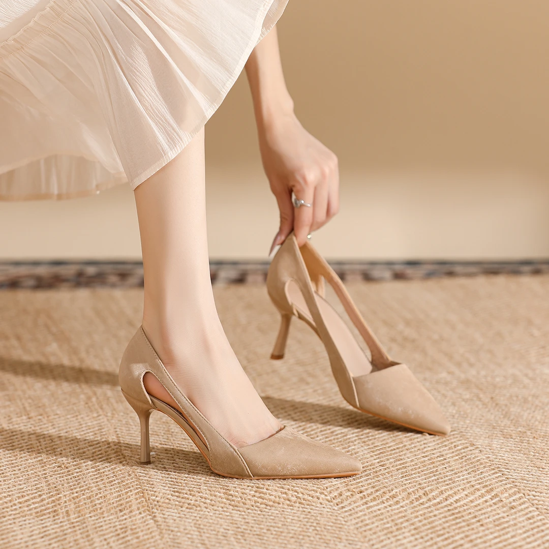 浅口高跟鞋气质时尚百搭尖头性感细跟小众设计感镂空职业春秋单鞋