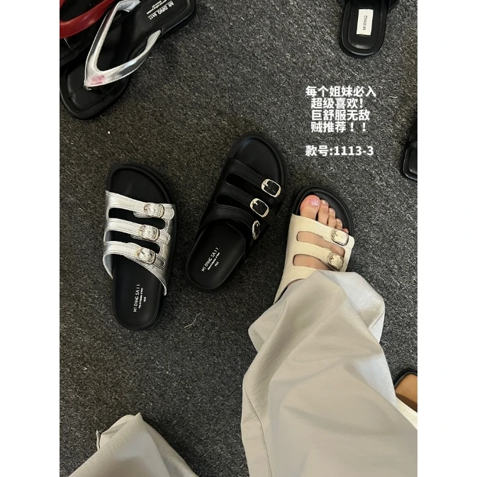 J-1113-3#米町#必入款~巨舒服小众皮扣厚底凉拖（福利）