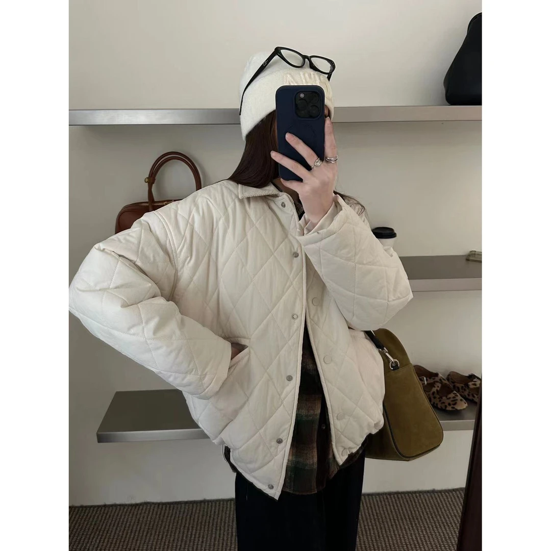 J-9183#菱格棉服~永远的经典！韩系慵懒随性百搭棉服 （领口可拆卸）