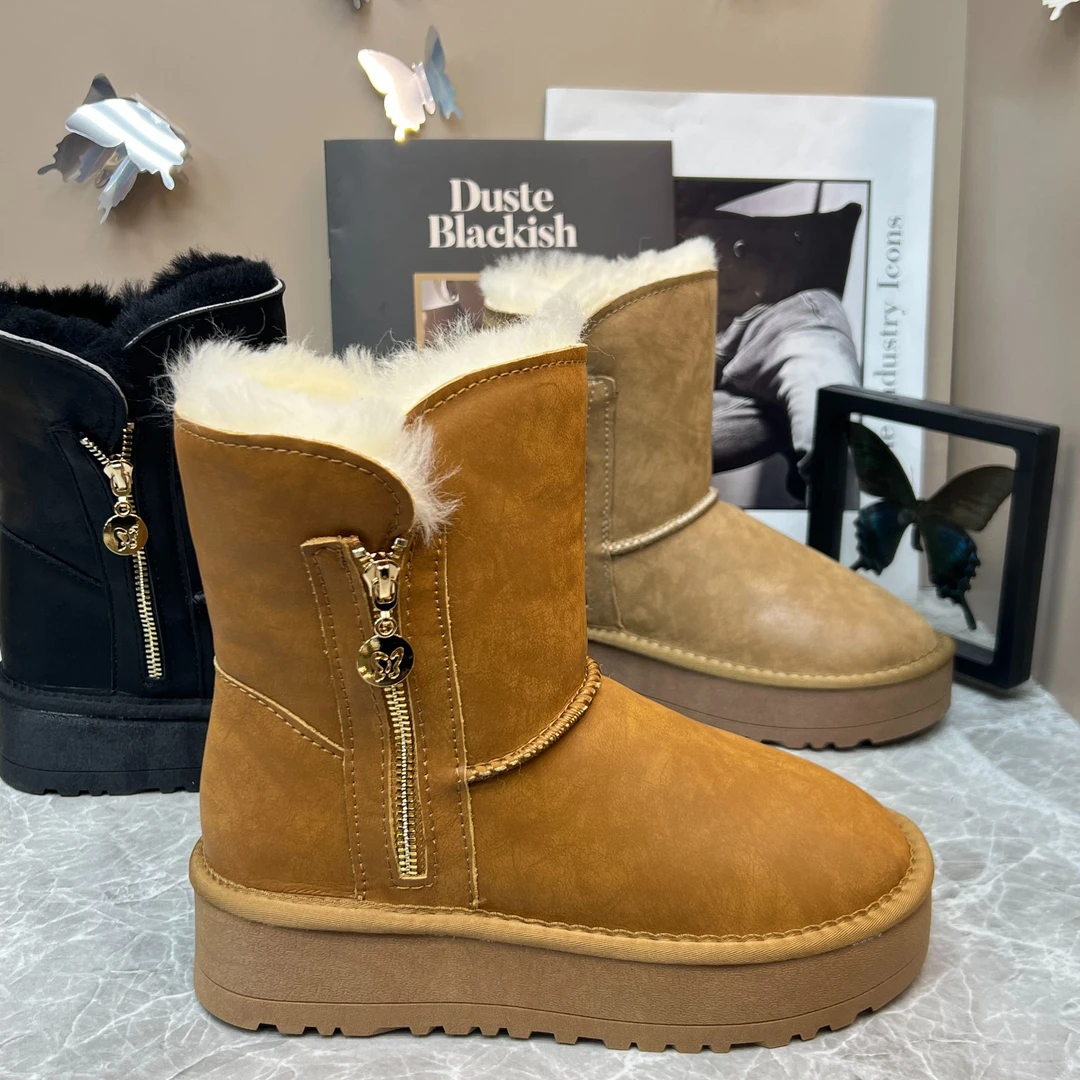 丽[5HK83YH-1]时尚百搭女士经典加厚加绒中筒保暖冬季女款雪地靴