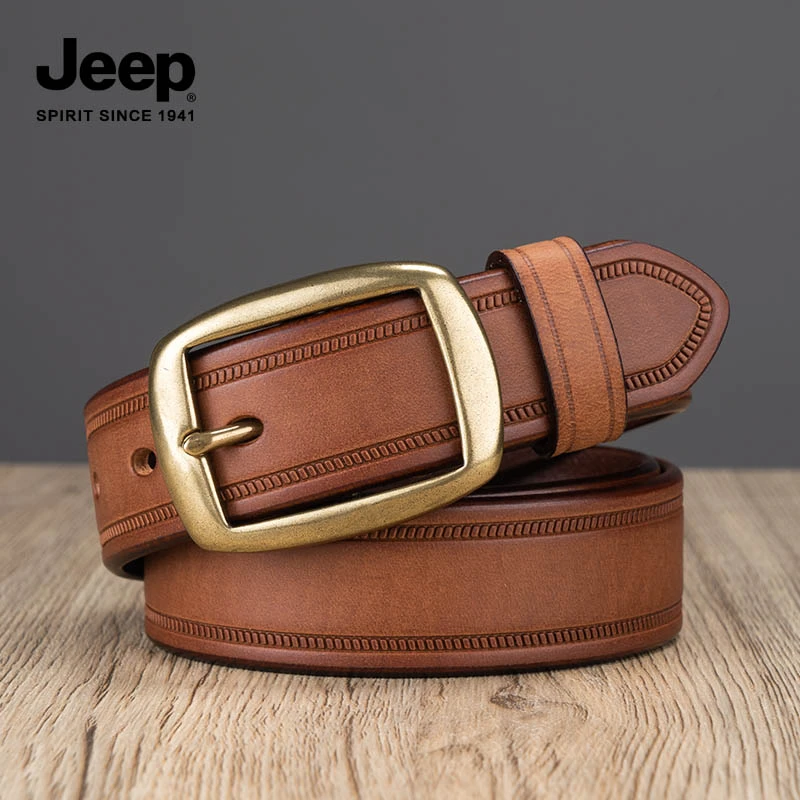 JEEP SPIRIT吉普复古皮带男士成人真皮针扣头层牛皮时尚裤腰带