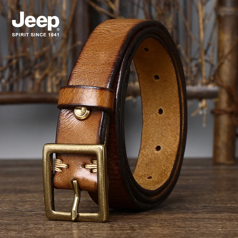 JEEP SPIRIT吉普新款褶皱潮流皮带女真皮针扣头层牛皮牛仔裤皮带