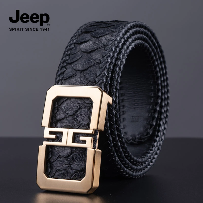 JEEP SPIRIT吉普时尚皮带男士真皮蟒蛇皮板扣年轻人休闲裤腰带