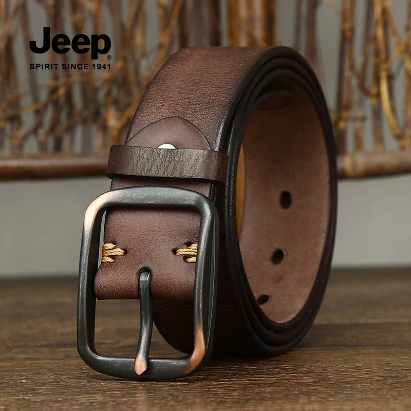 JEEP SPIRIT吉普潮流百搭头层牛皮皮带男真皮针扣简约休闲裤腰带