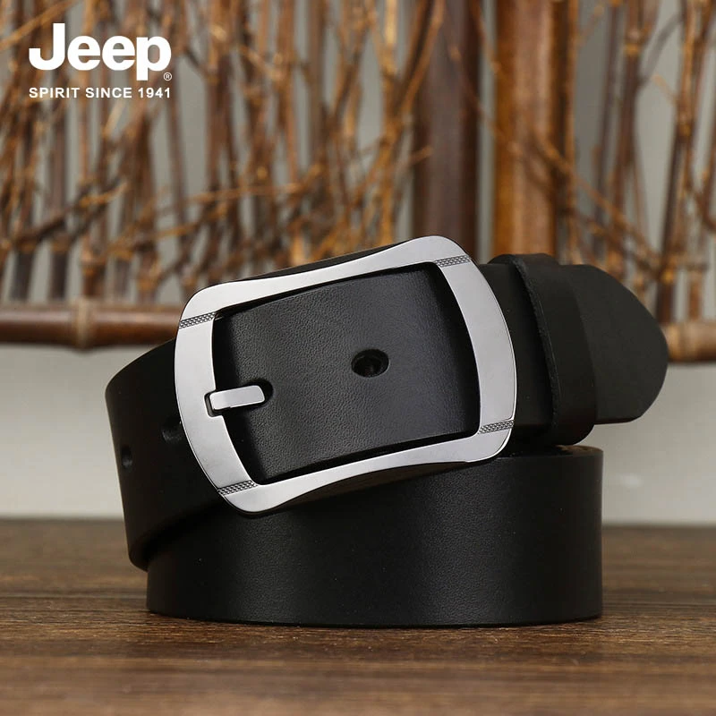 JEEP SPIRIT吉普陶瓷扣皮带男士真皮针扣头层牛皮百搭青年裤腰带