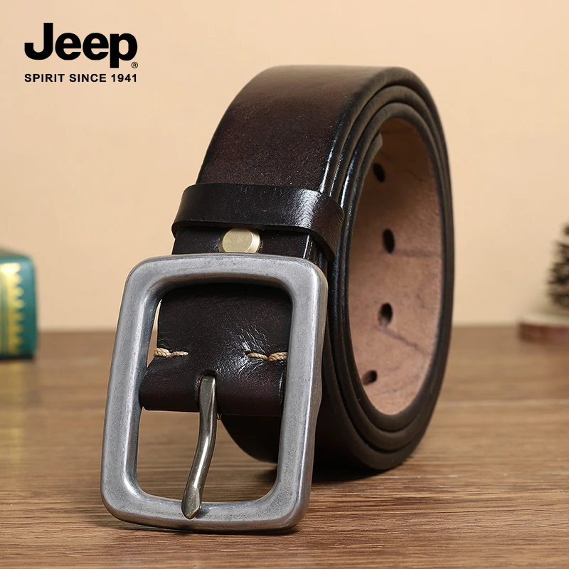 JEEP SPIRIT吉普加厚钢扣头层牛皮腰带男士真皮复古牛仔裤腰带潮