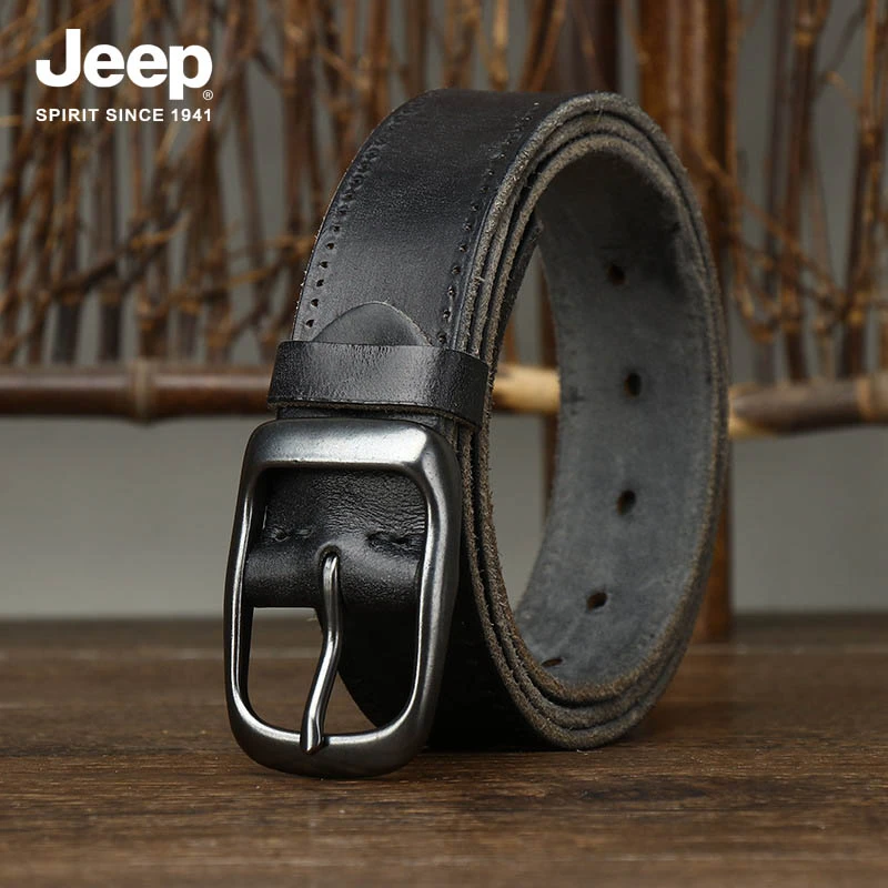 JEEP SPIRIT吉普潮流复古做旧褶皱皮带男士真皮头层牛皮裤腰带