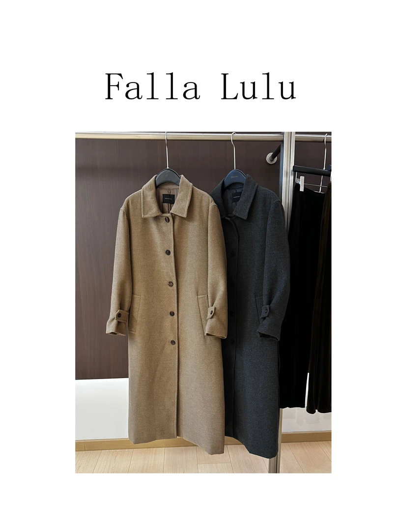 @英子家  高品质气质翻领保暖呢长款外套  C2053