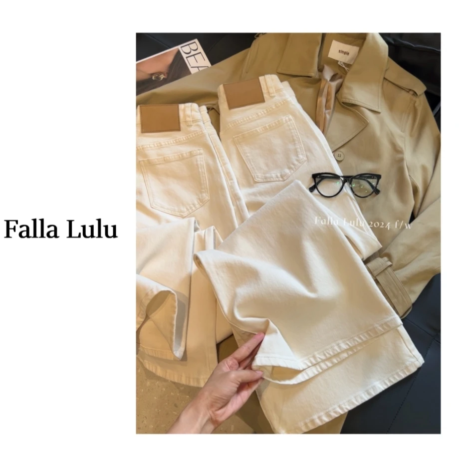 @英子家 简约设计高腰阔腿休闲裤宽松显瘦牛仔休闲裤 C1685