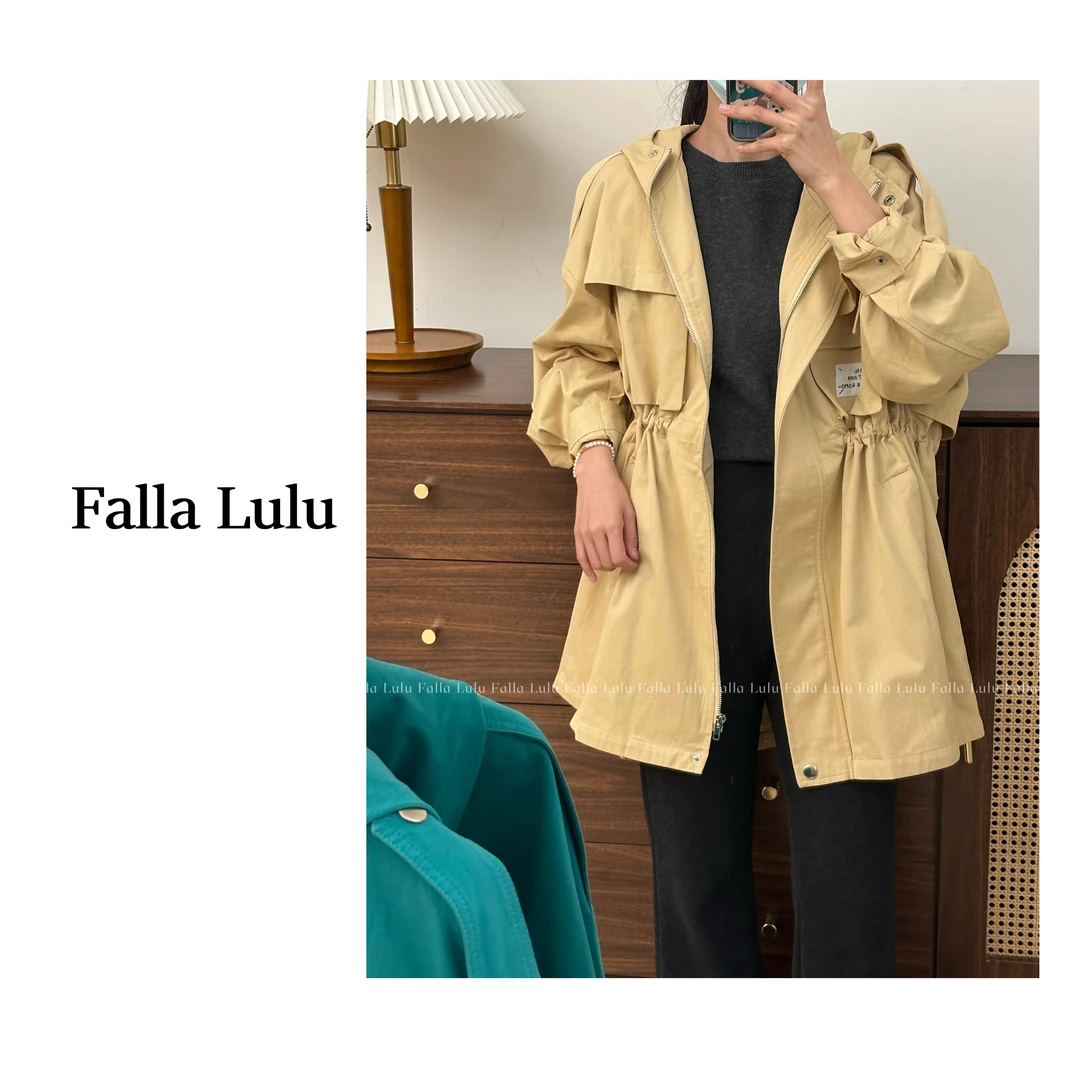 @英子家  线上高品！韩版收腰工装连帽风衣外套   A2851