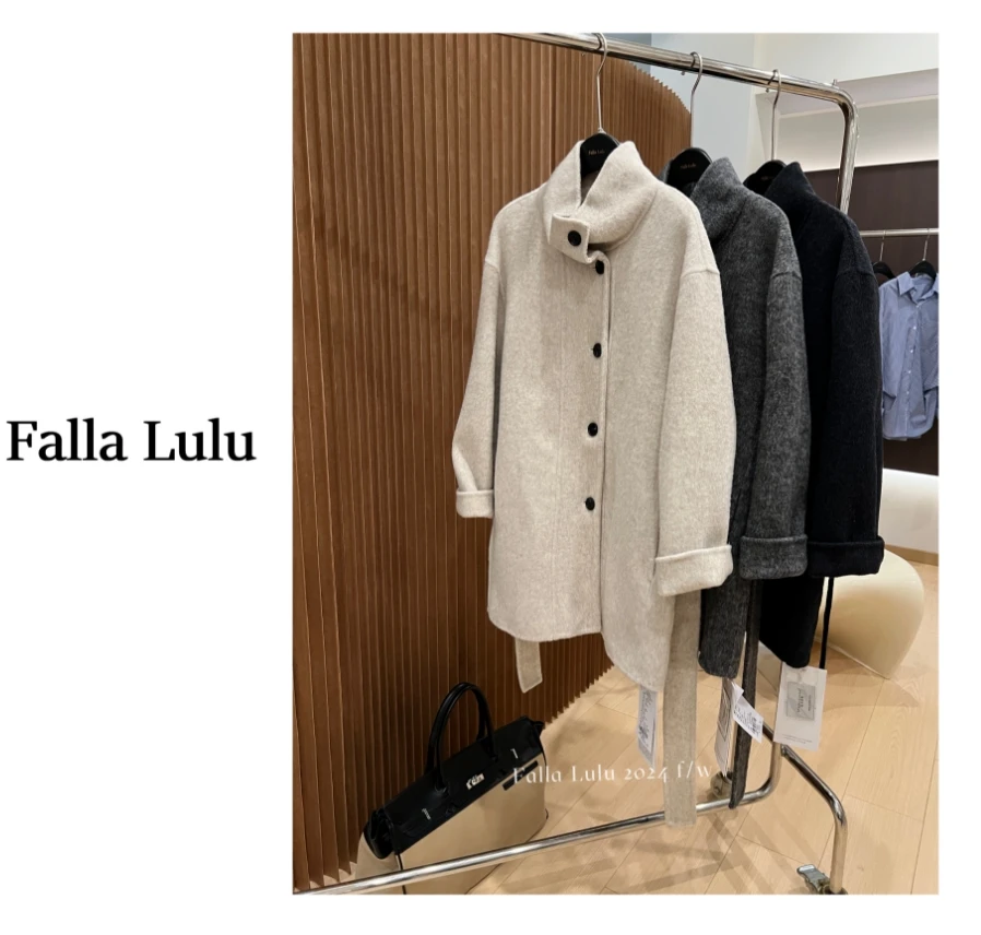 @英子家    加厚高品质立领双面呢大衣 气质廓形感毛呢外套 Y4357