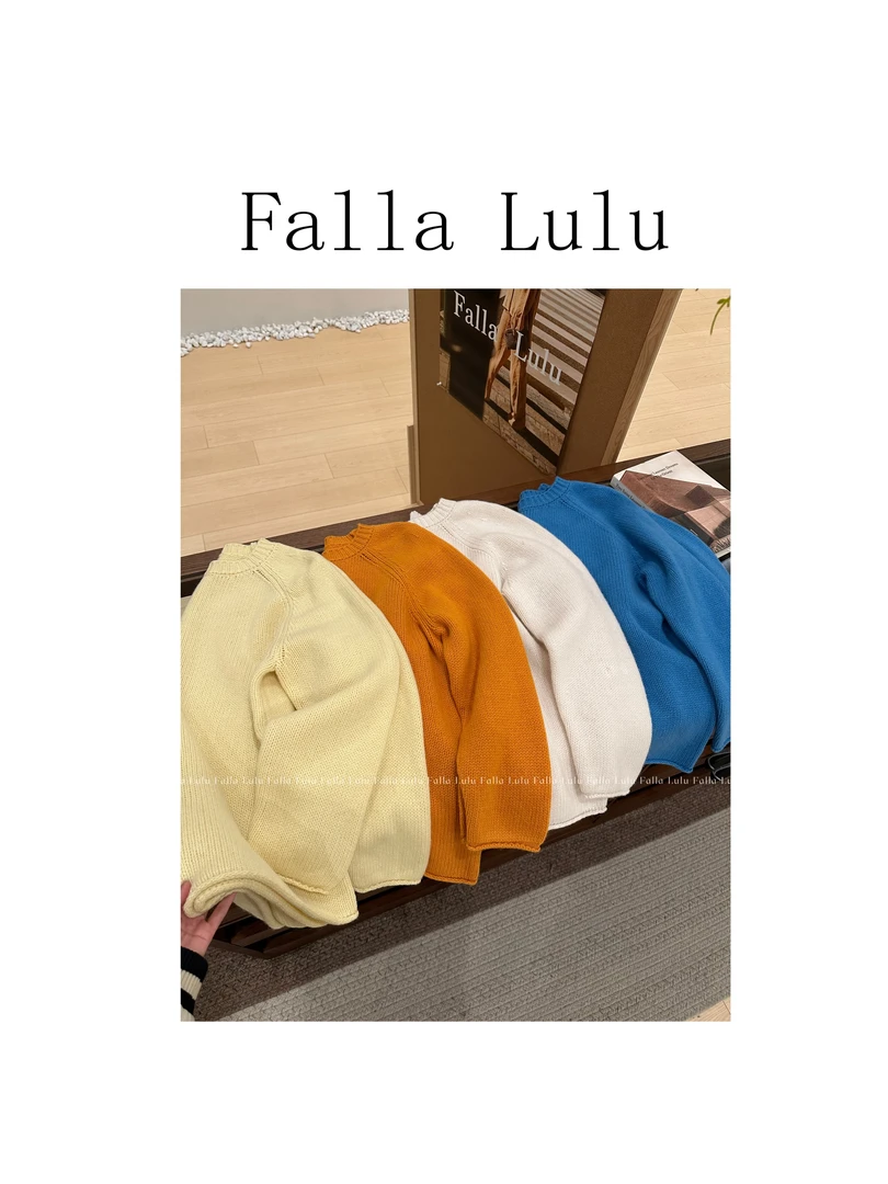 @英子家 高品质～厚实韩系简约风纯色保暖卷边套头长袖毛衣D4361