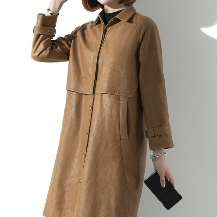 XIJYINGJIA芭比纹休闲绵羊皮外套时尚皮衣翻领秋季宽松中长款真皮