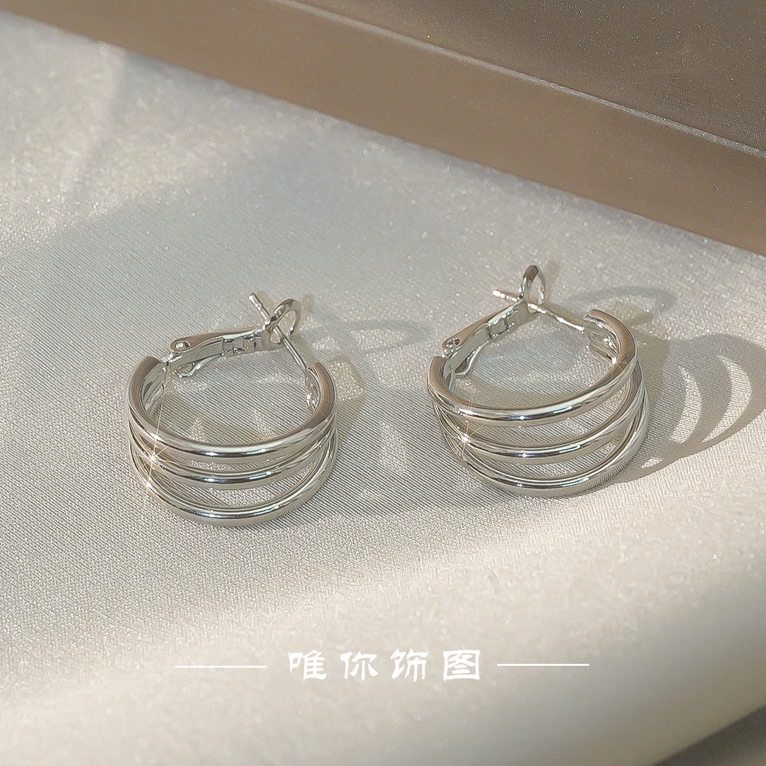 铜合金耳饰 三圈通勤金属气质耳环小众百搭E0196