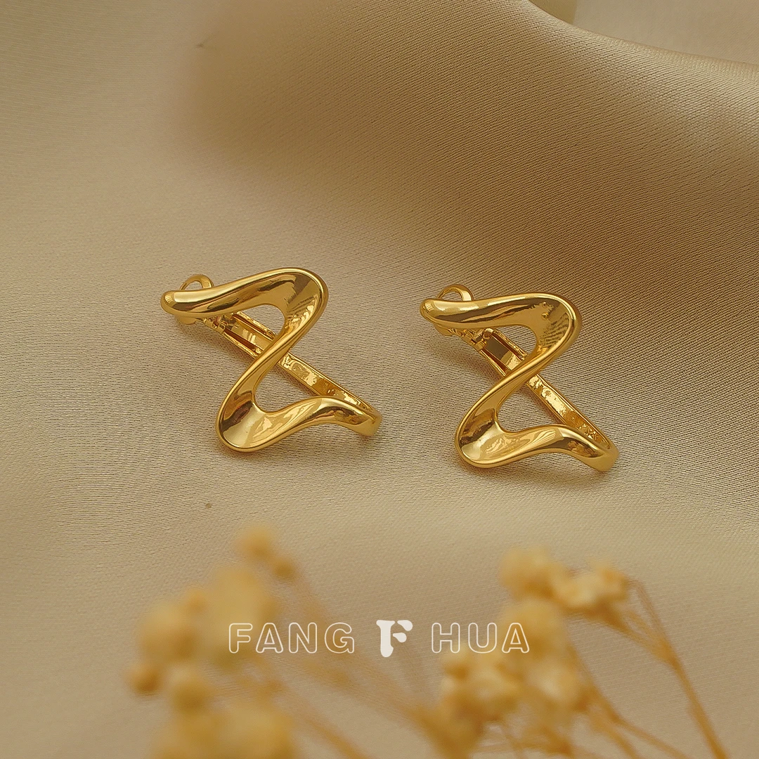 铜合金耳饰 【芳华】不规则Z字母波浪金属耳扣小众新款百搭E0126