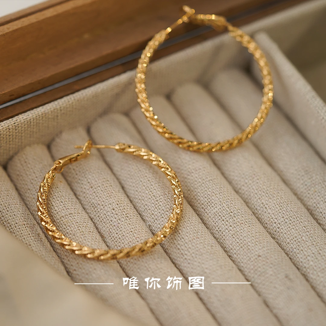 铜合金耳饰 4公分大气耳圈小众简约大气时尚法式复古E01731