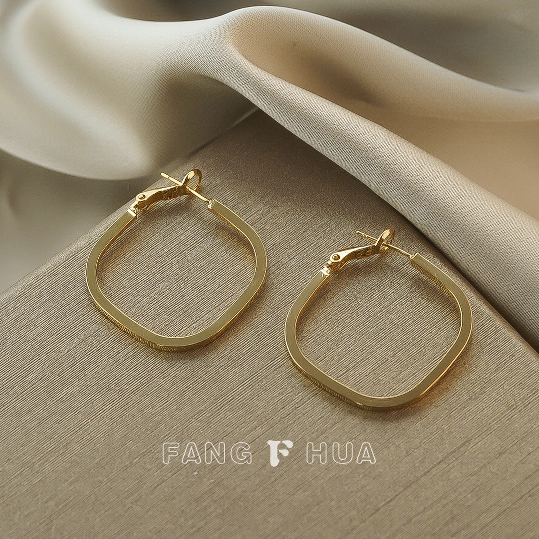 铜合金耳饰 高级感方形素圈爆款耳扣耳饰E0175