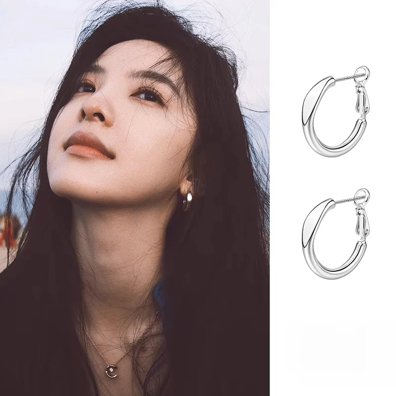 25年新款章若楠同款素圈金属高级感耳环小众百搭E0211