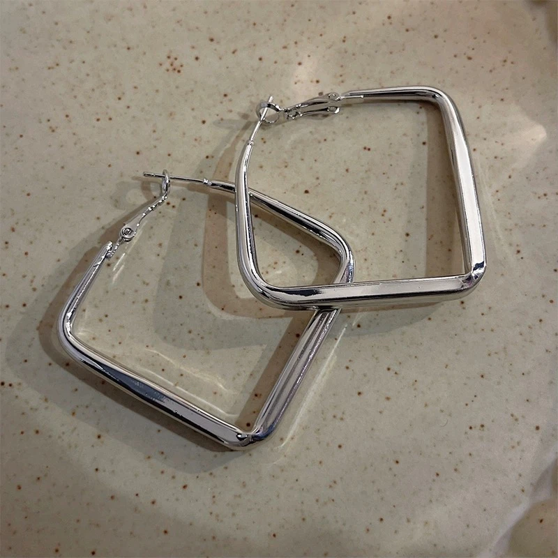 铜合金耳饰 4cm时尚大气简约方形耳圈E0002-2气质百搭小众