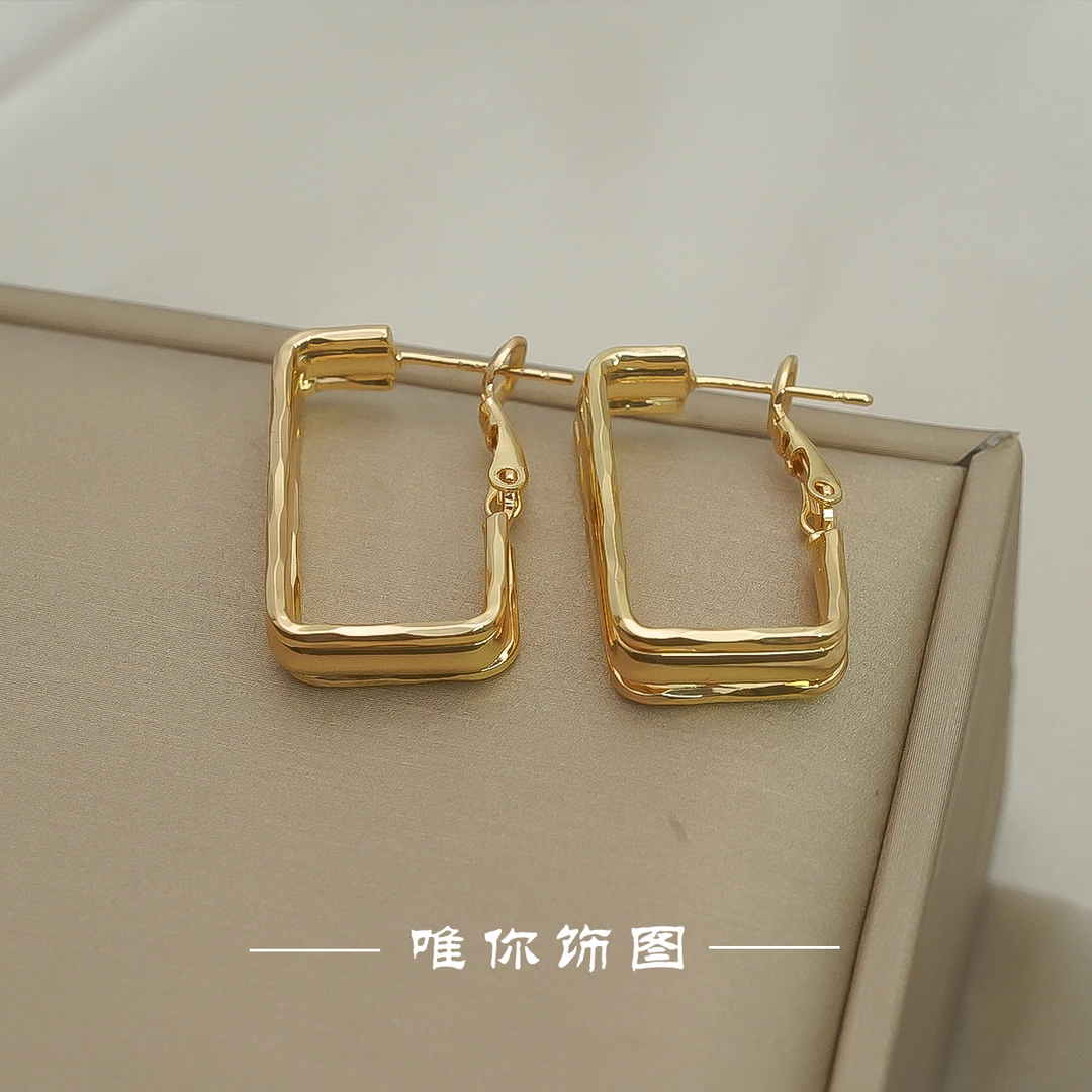 铜合金耳饰 方形层次金属气质耳环小众百搭E0197