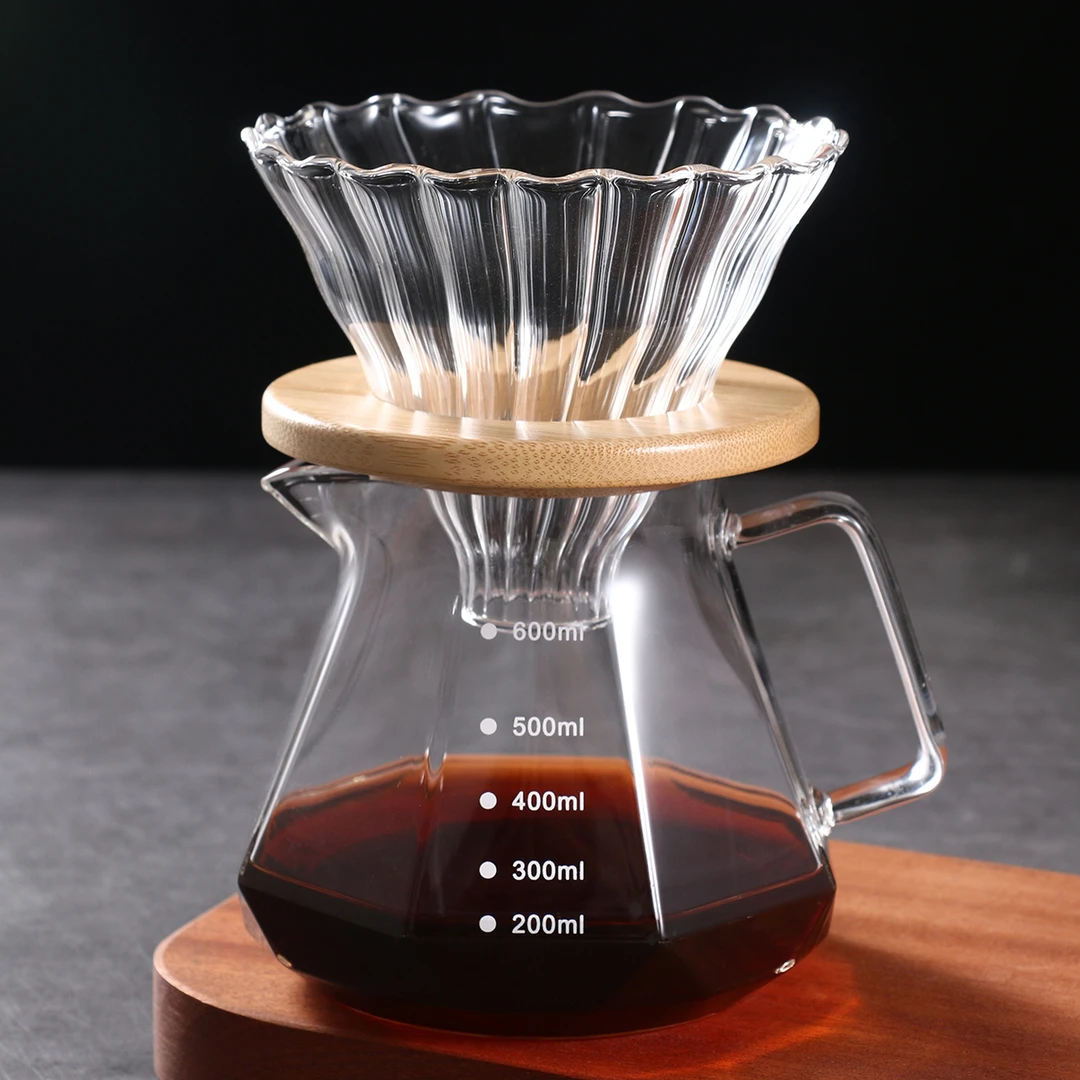 透明色高硼硅玻璃钻石咖啡壶 V60 滤杯套装 耐热咖啡分享壶